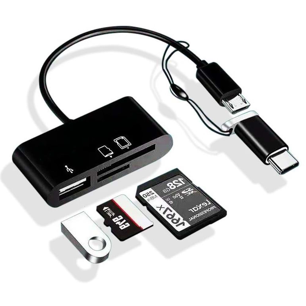 Type-C Micro Usb 3in1 Sd Micrsd Kart Okuyucu Otg Çevirici Kablosu 5256