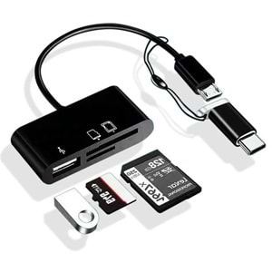 Type-C Micro Usb 3in1 Sd Micrsd Kart Okuyucu Otg Çevirici Kablosu 5256