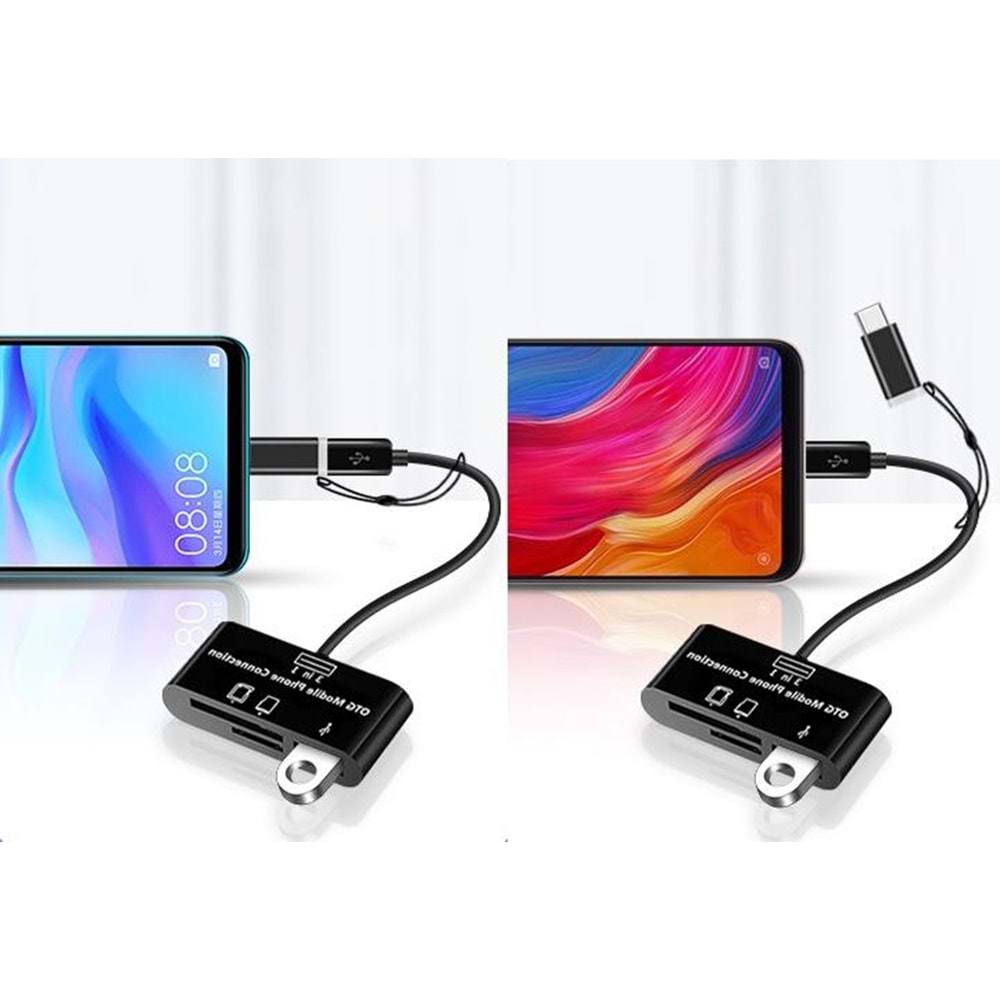 Type-C Micro Usb 3in1 Sd Micrsd Kart Okuyucu Otg Çevirici Kablosu 5256
