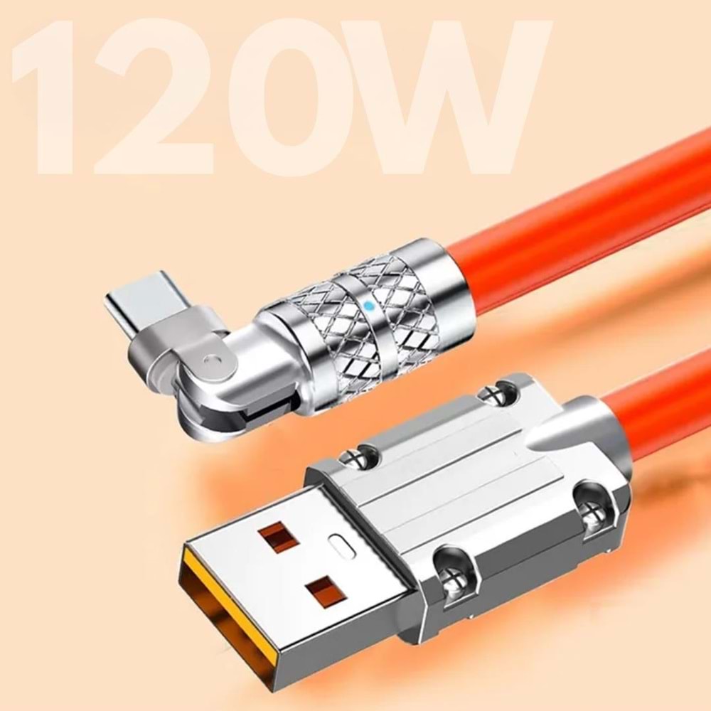 Usb To Type C Hızlı Şarj Data Kablosu Çevirici Dönüştürücü Adaptör 180° Döner 120W 1M 6015