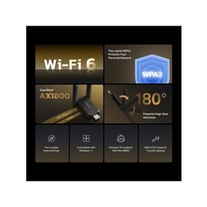 Mercusys MA72XH | USB Wi-Fi Adaptör | AX1800 Mbps Hız | Çift Bant | Yüksek Çekim Güçlü Antenler | USB 3.0 | Wpa3 | Mu-Mımo