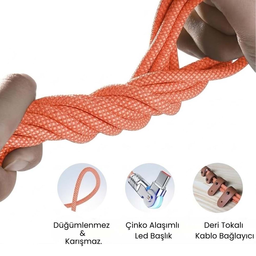 Type C To Hızlı Şarj Data Kablosu 1 M Çevirici Dönüştürücü Adaptör 180° Döner 120W 1M 6017