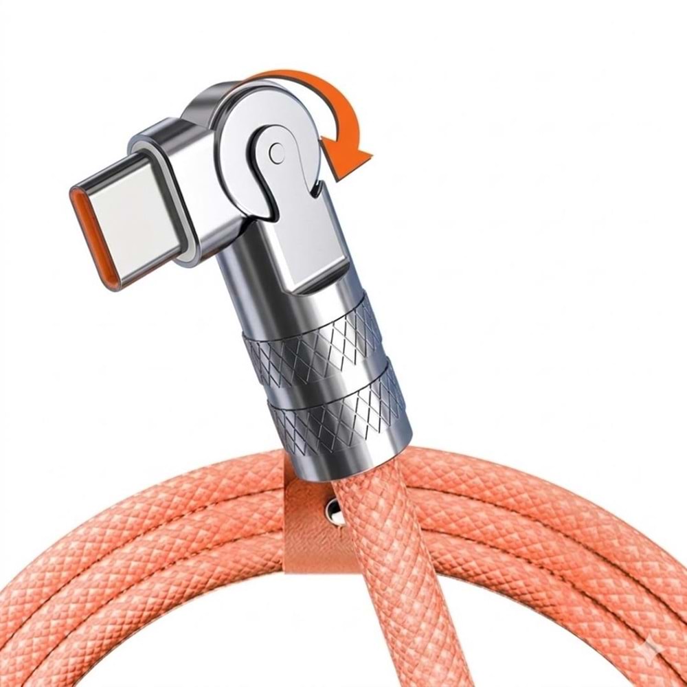Type C To Hızlı Şarj Data Kablosu 1 M Çevirici Dönüştürücü Adaptör 180° Döner 120W 1M 6017