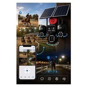 AVENİR AV-S446 4 Kameralı Sirenli 3 Motorlu+ 1 Sabit 8mp E Sim 4g Sim Kartlı Ptz Kamera