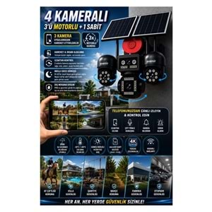 AVENİR AV-S446 4 Kameralı Sirenli 3 Motorlu+ 1 Sabit 8mp E Sim 4g Sim Kartlı Ptz Kamera