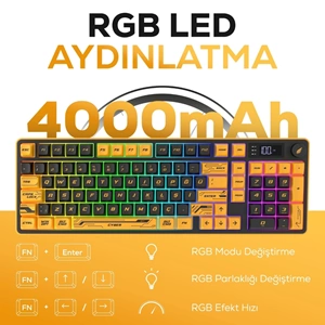 Hawk Gaming HK258CY Membrane LCD RGB Kablosuz/Bluetooth Cyber Sarı Siyah Full Türkçe Gaming Klavye