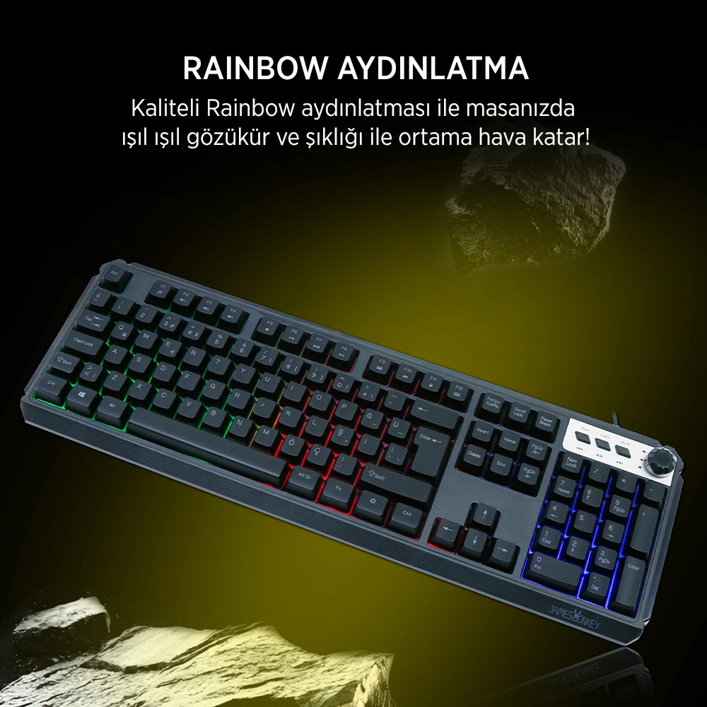 James Donkey JDK104 Rainbow Membran Türkçe Q Gaming 104 Tuş Siyah Klavye