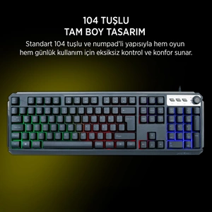 James Donkey JDK104 Rainbow Membran Türkçe Q Gaming 104 Tuş Siyah Klavye