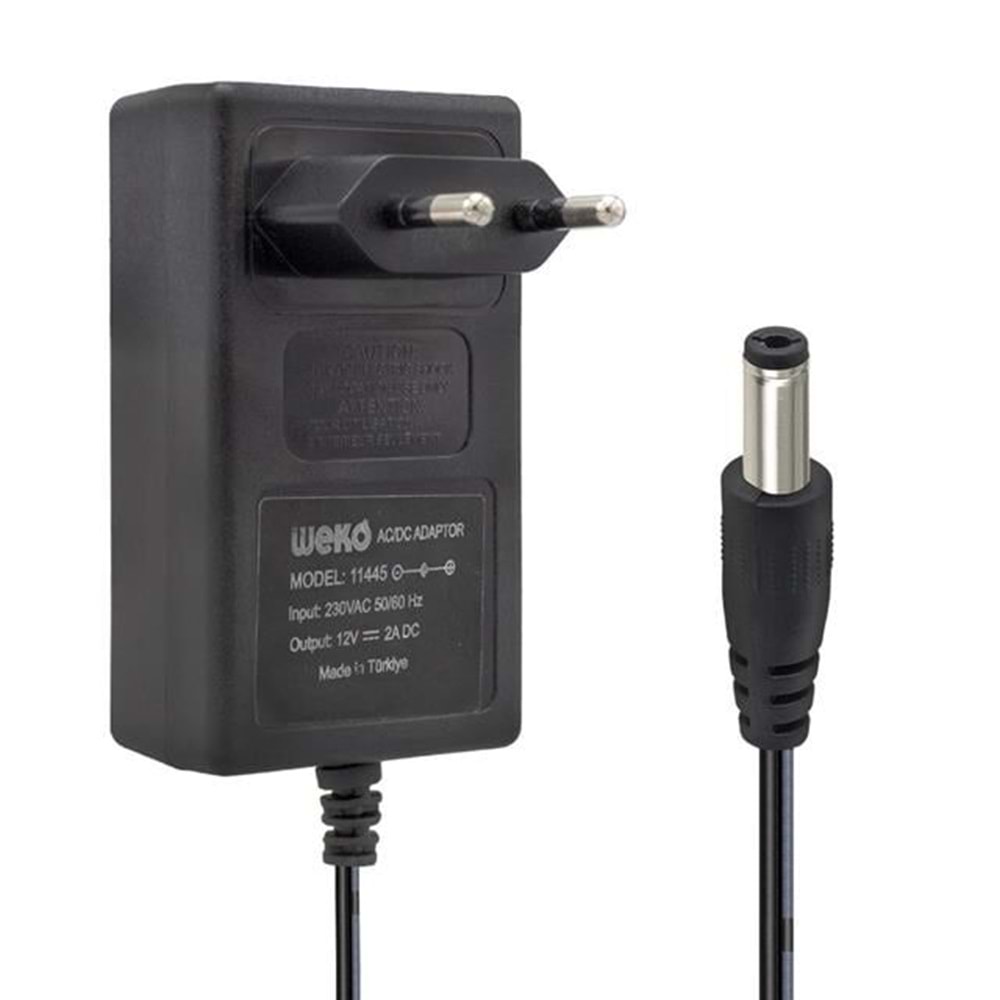 Weko 12 Volt 2 Amper 24 Watt Plastik Kasa Priz Tipi Adaptör (5.5x2.5 Uçlu)