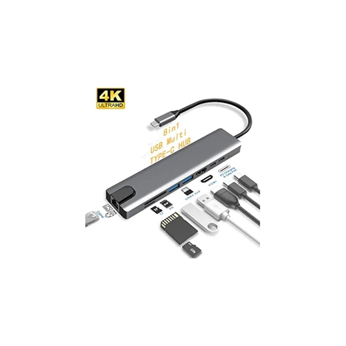 Usb Type-c Hub Dönüştürücü Çevirici Çoklayıcı Usb Hdmı Micro Sd 8 Girişli 3008