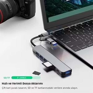 8 in 2 USB-C & USB 3.0 Hub Çoklayıcı USB, Type-C, SD/TF ve Aux Çevirici
