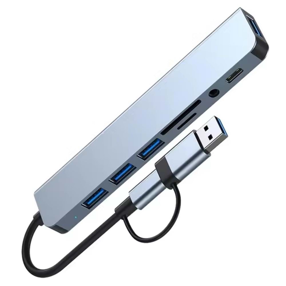 8 in 2 USB-C & USB 3.0 Hub Çoklayıcı USB, Type-C, SD/TF ve Aux Çevirici