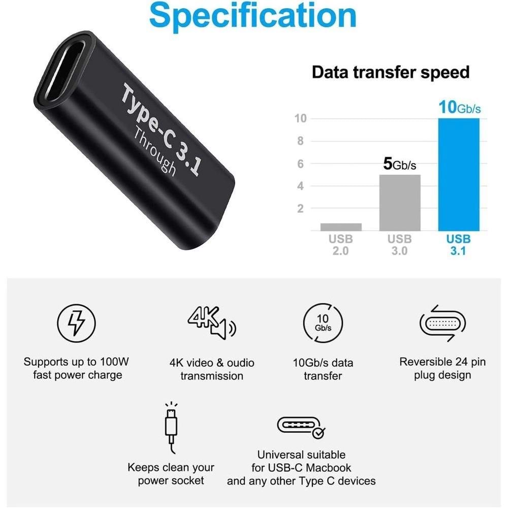 Type C Usb 3.1 Dişi Dişi Çevirici Dönüştürücü Adaptör 5233