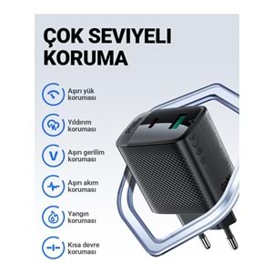 Acefast 45W PD USB-C + USB-A 2 Port Hızlı Şarj Aleti Isı Düşüren GaN Destekli Akım Korumalı Güç Adaptörü iPhone & Android & iPad
