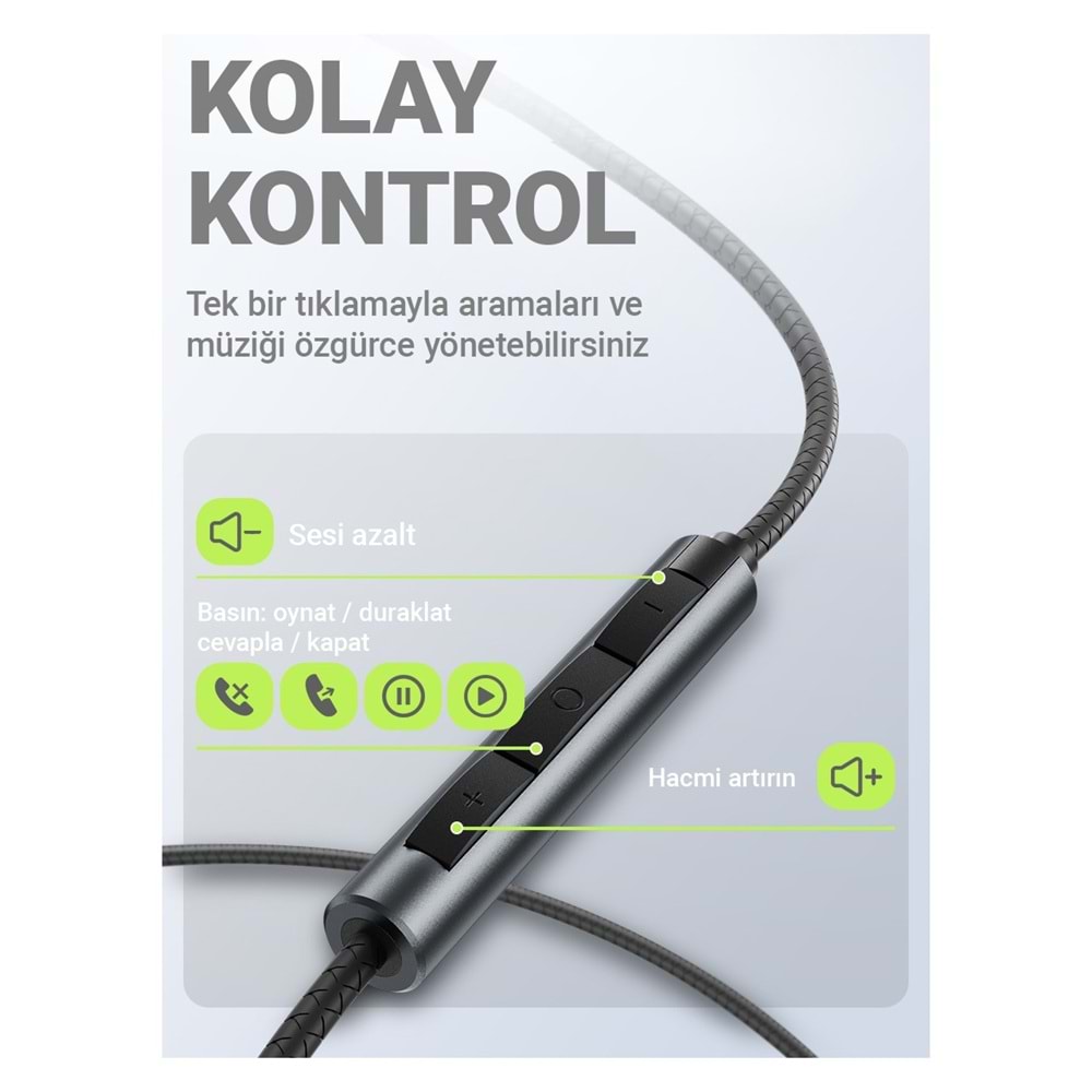 Acefast 3.5mm Kablolu HD Mikrofonlu Kulaklık Uzaktan Kumandalı Aux Girişli Kulaklık 1.2 Metre - Siyah - L4 (Acefast Türkiye Garantili)