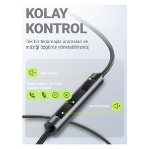 Acefast 3.5mm Kablolu HD Mikrofonlu Kulaklık Uzaktan Kumandalı Aux Girişli Kulaklık 1.2 Metre - Siyah - L4 (Acefast Türkiye Garantili)