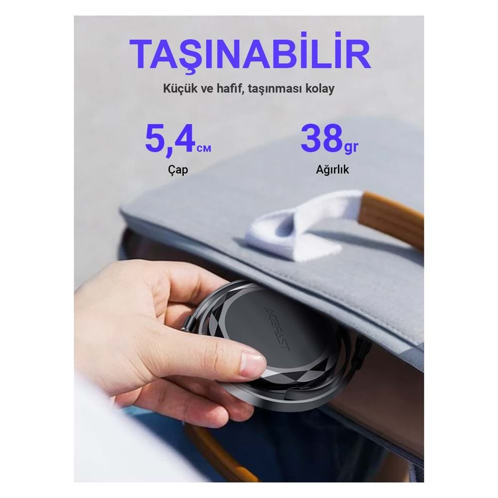 Acefast USB-C to USB-C Makaralı Kablo 60W Güç 0.8 Metre PPS 2.0 - Super Hızlı Şarj - Apple Uyumlu Type-C Şarj Data Kablosu - C13-03 (Acefast Türkiye Garantili)