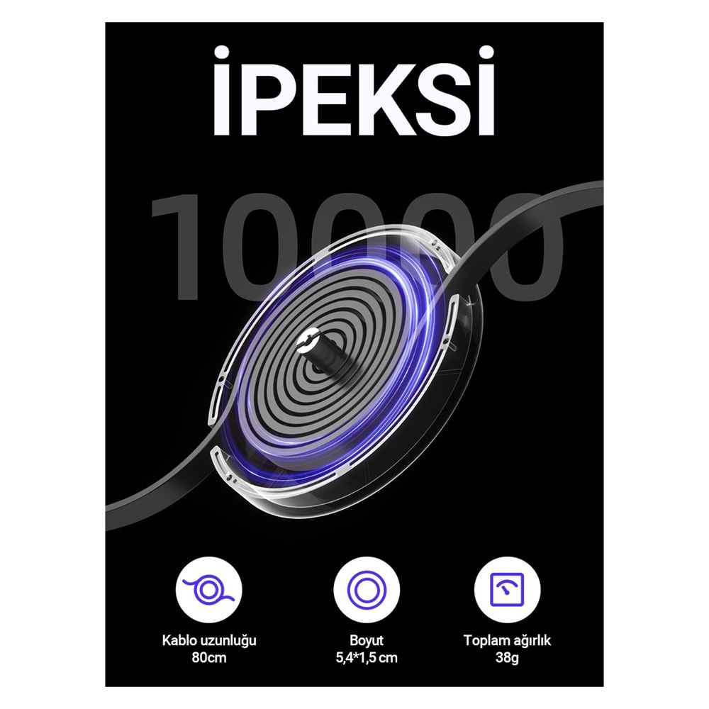 Acefast USB-C to USB-C Makaralı Kablo 60W Güç 0.8 Metre PPS 2.0 - Super Hızlı Şarj - Apple Uyumlu Type-C Şarj Data Kablosu - C13-03 (Acefast Türkiye Garantili)