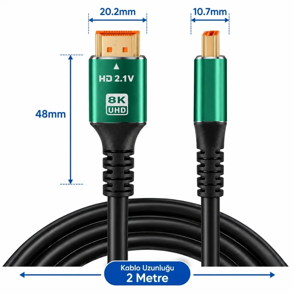 Hdmi 2.1 8K Ultra Hd Kablo 2 Metre 48Gbps 4K 120Hz Altın Uçlu Kablo Led Tv 6122