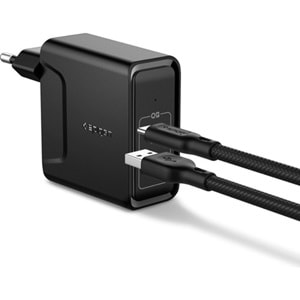 Spigen Steadiboost 48W Hızlı Şarj Cihazı (USB-C PD 3.0 30W + Quick Charge 3.0 18W) iPhone / Android / Macbook Şarj Adaptörü Black
